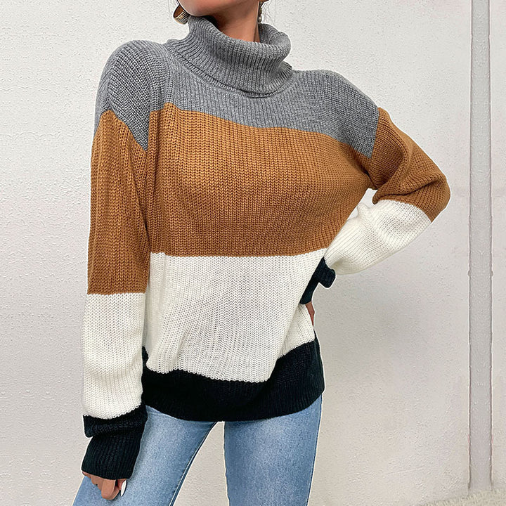 Damen Rollkragen-Colorblock-Pullover aus Grobstrick Echoarchiv