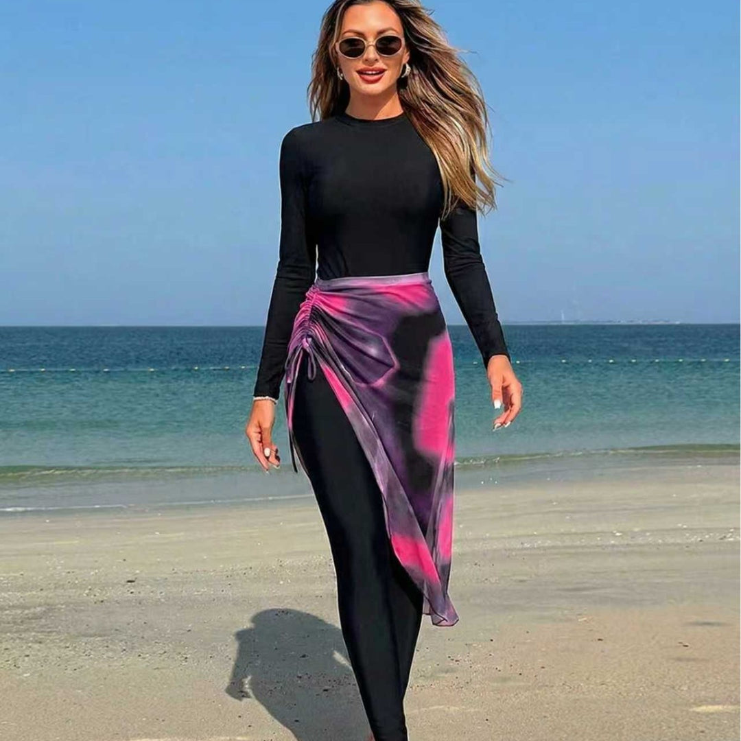 Damen Eleganter langer Badeanzug mit Wickelrock Echo Archiv
