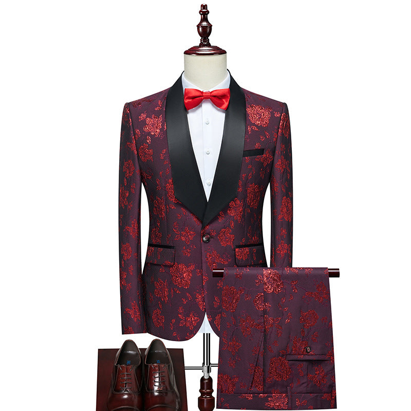 Herren Luxuriöses dreiteiliges Smoking-Set mit Schalrevers und Blumen-Jacquard Echo Archiv