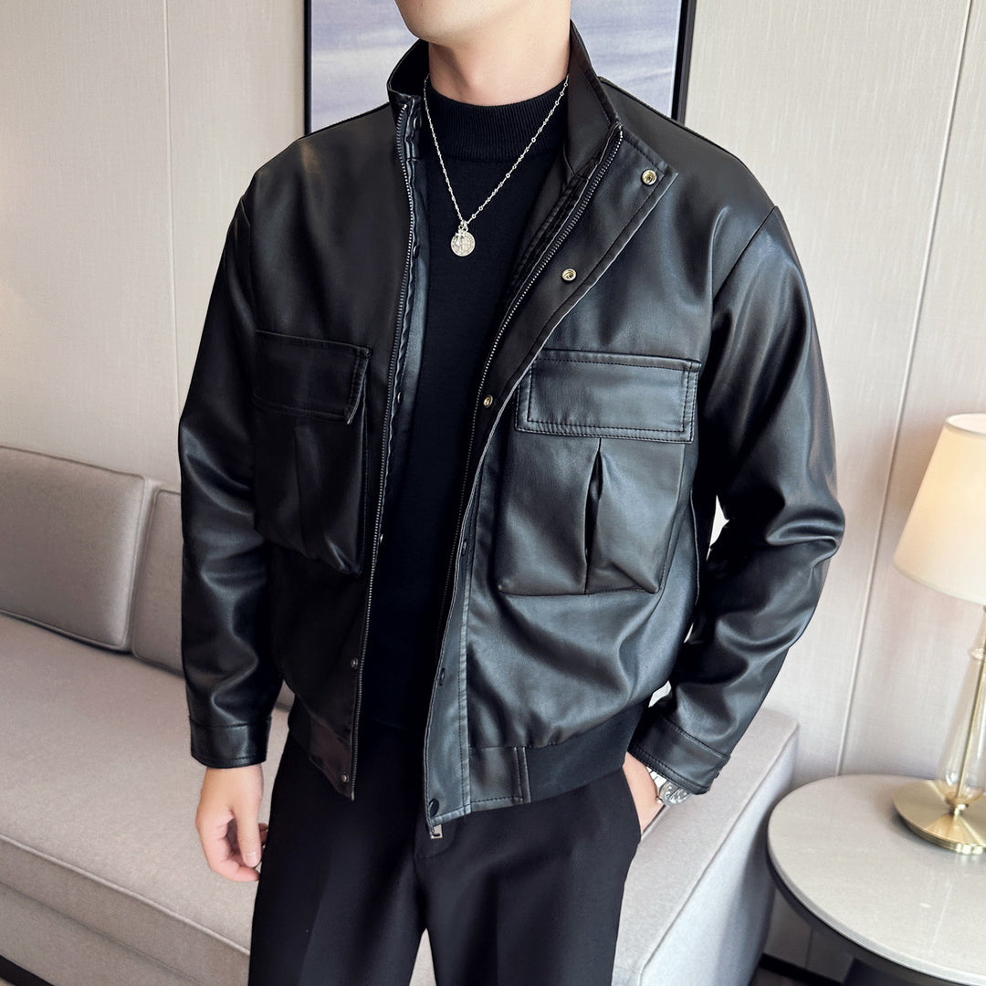 Herren Bikerjacke aus weichem Kunstleder mit praktischen Taschen und Stehkragen Echoarchiv