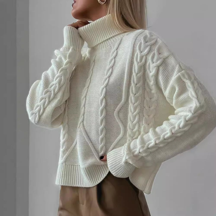 Damen Grobstrick-Rollkragenpullover mit Zopfstrick-Details Echoarchiv