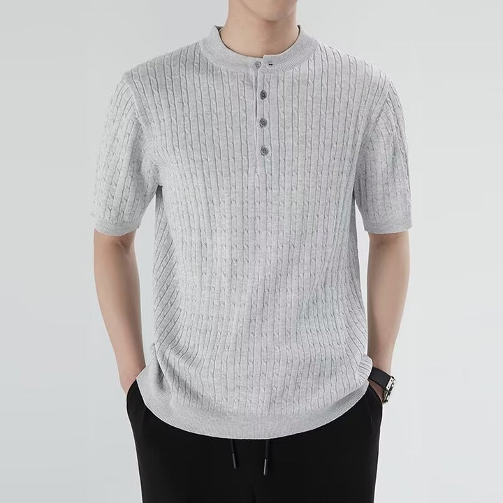 Herren Kurzarm Strickshirt mit Knopfleiste Echo Archiv