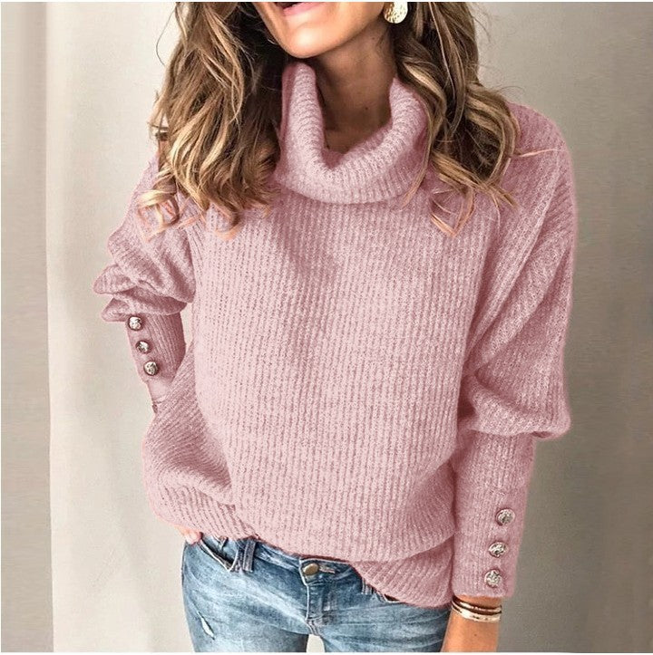 Damen Oversize-Rollkragenpullover mit Rippstruktur und Zierknopfleiste Echo Archiv
