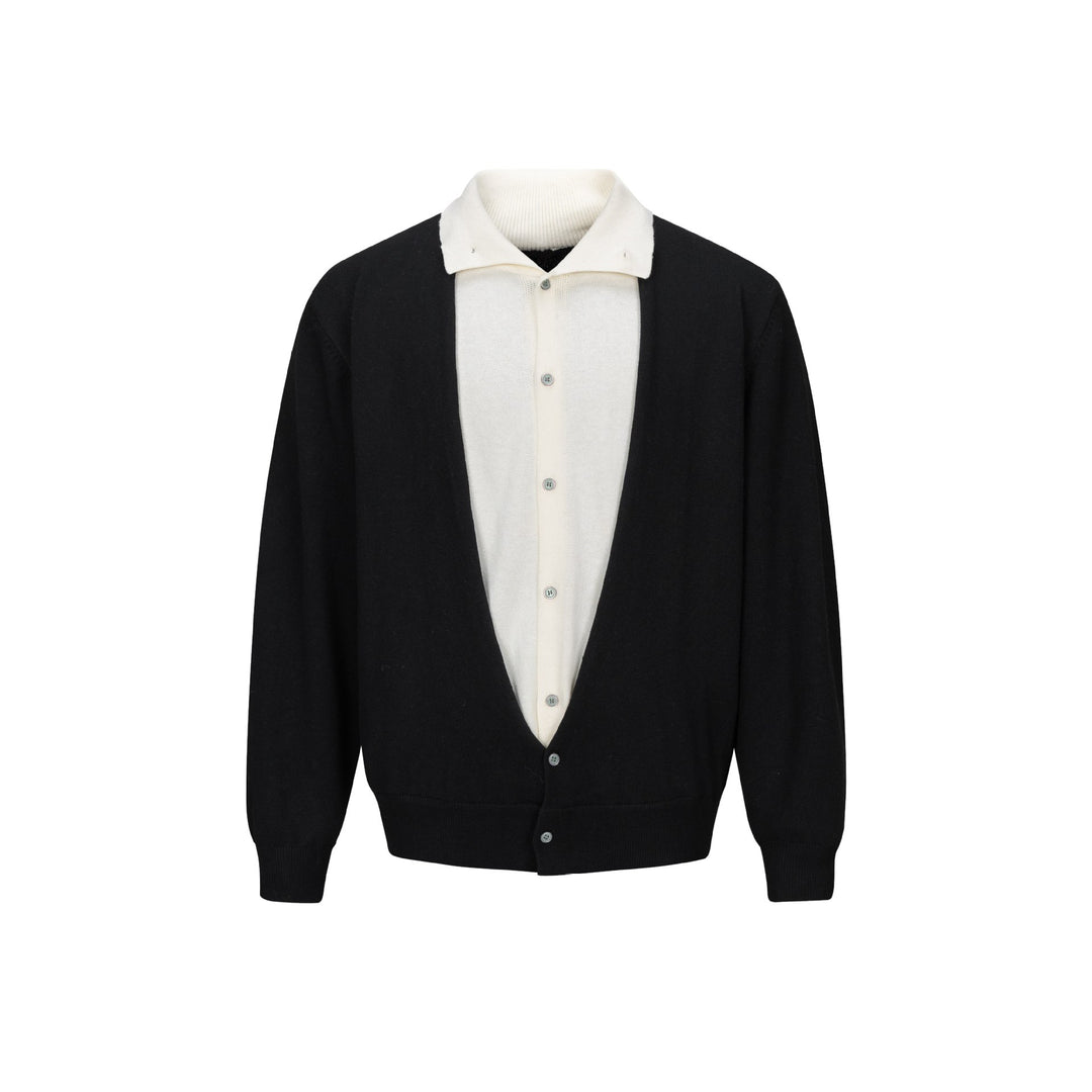 Herren Feinstrick-Layering-Cardigan mit tiefem V-Ausschnitt und integriertem Polokragen Echoarchiv