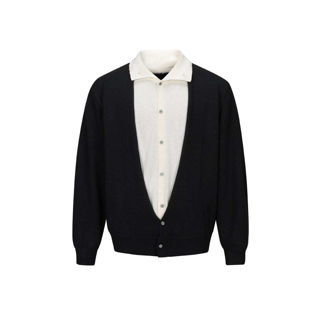 Herren Feinstrick-Layering-Cardigan mit tiefem V-Ausschnitt und integriertem Polokragen Echoarchiv