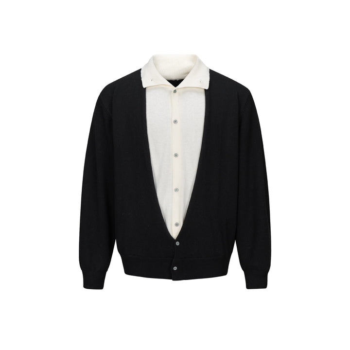 Herren Feinstrick-Layering-Cardigan mit tiefem V-Ausschnitt und integriertem Polokragen Echoarchiv