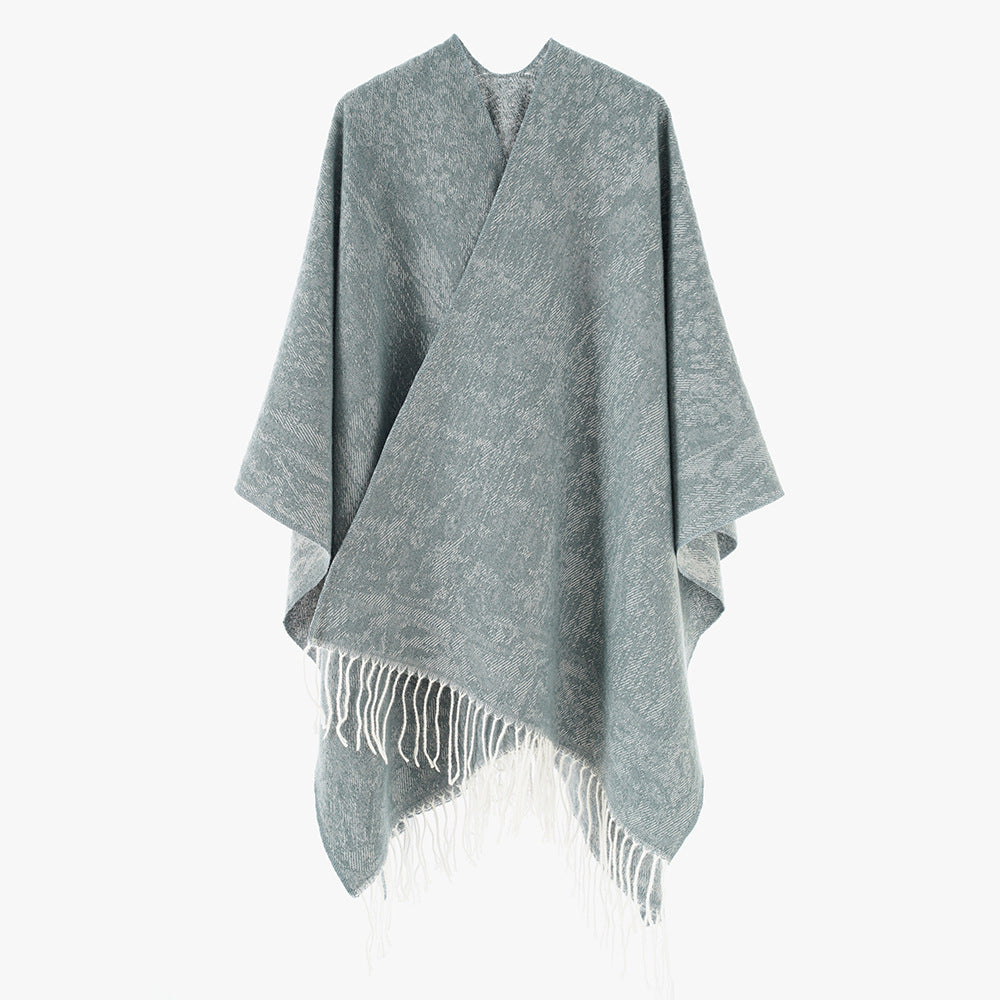 Damen Oversized Strickponcho mit Fransensaum – Avérine