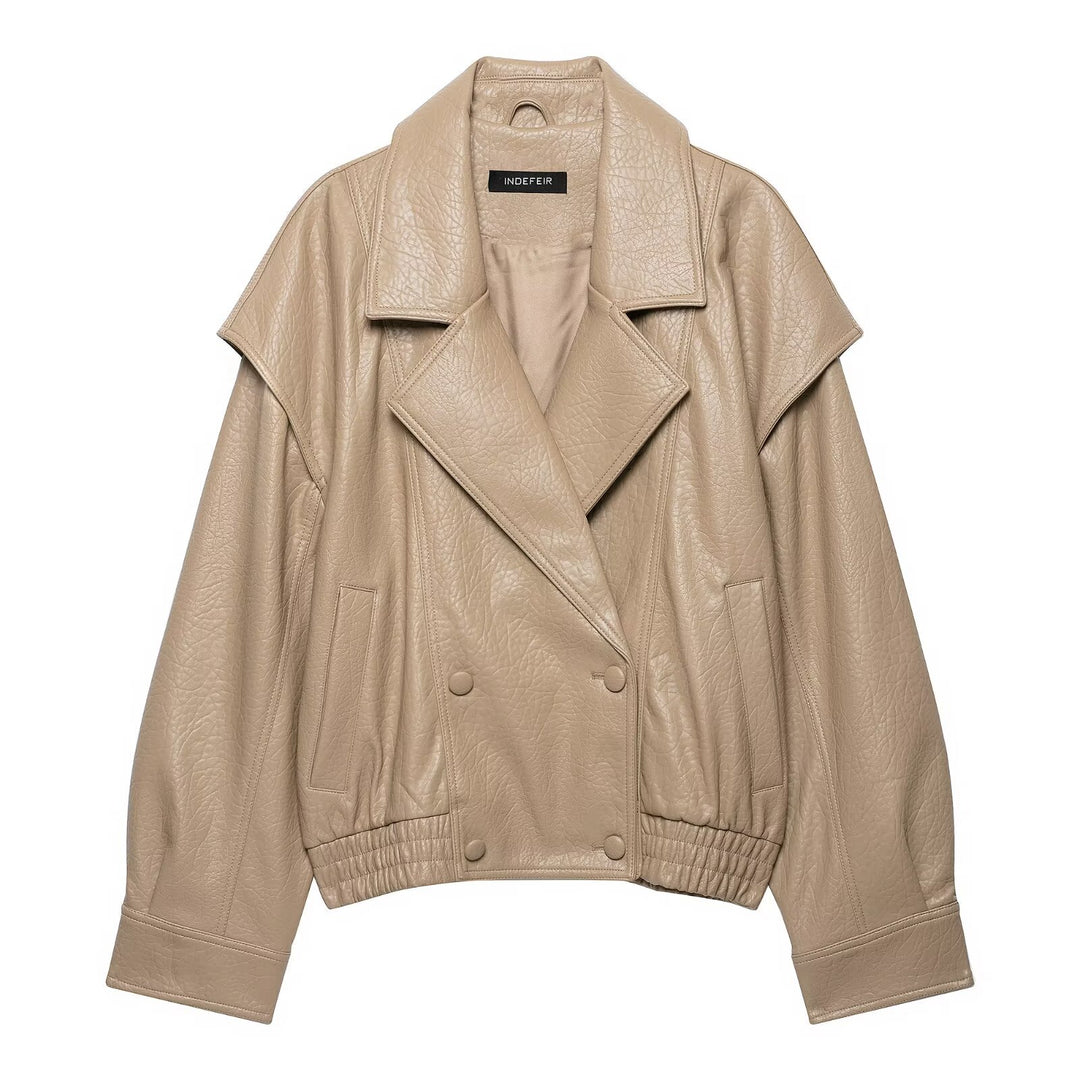 Damen Kurz geschnittene Kunstlederjacke im Oversized-Trenchstil Echoarchiv