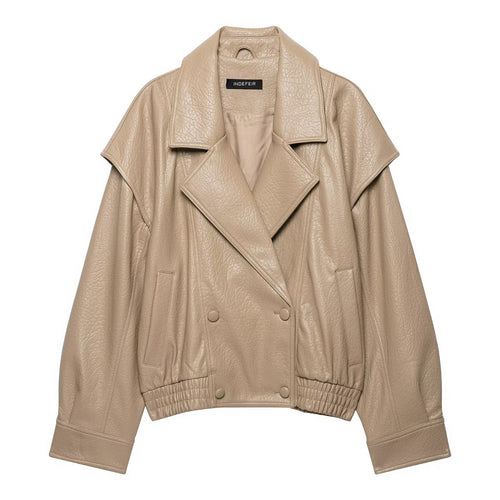 Damen Kurz geschnittene Kunstlederjacke im Oversized-Trenchstil Echoarchiv