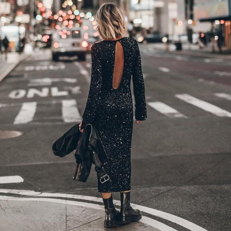 Damen Glitzerndes Langarmkleid Echoarchiv