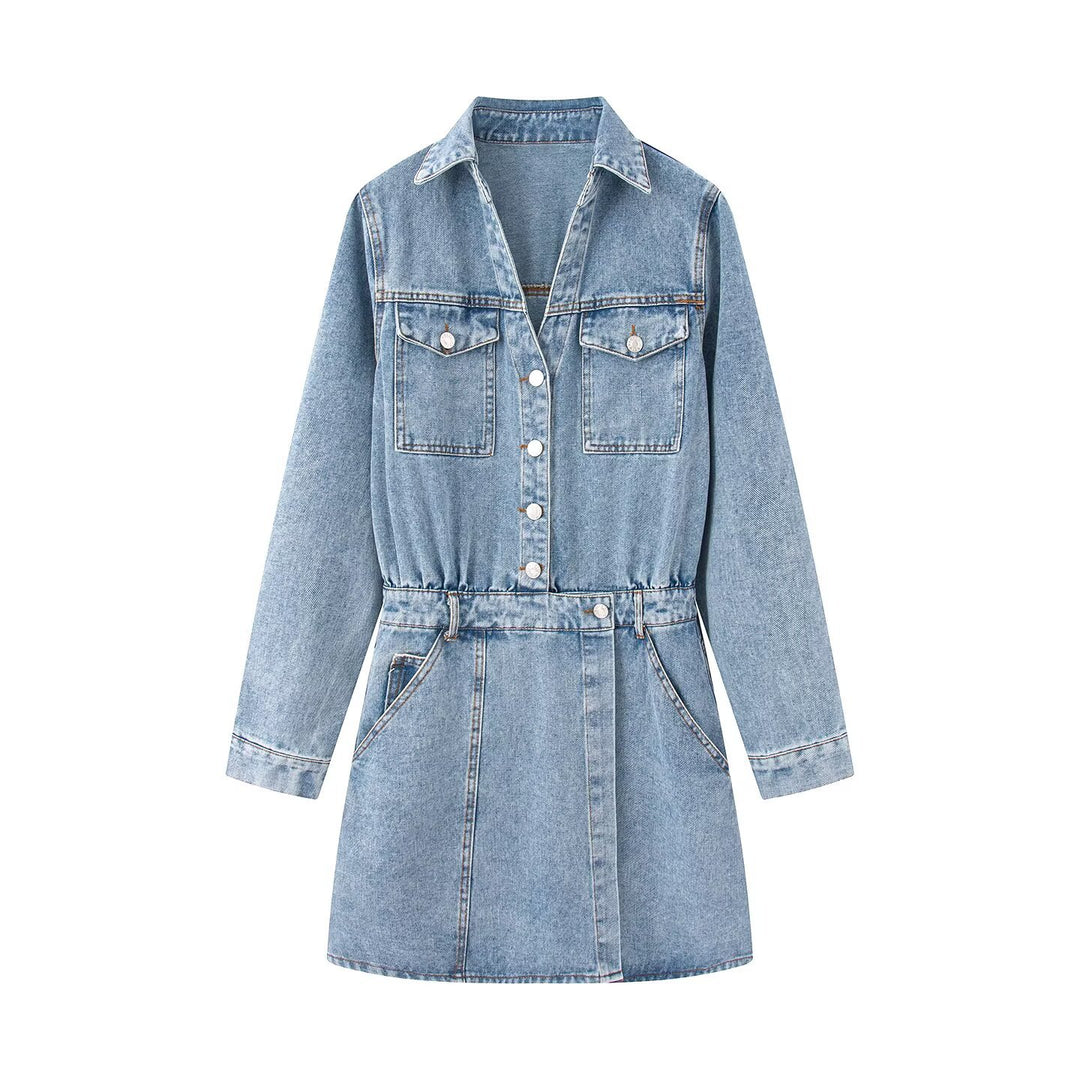 Damen Jeanskleid mit Taillengürtel, Hemdkragen und aufgesetzten Brusttaschen Echo Archiv