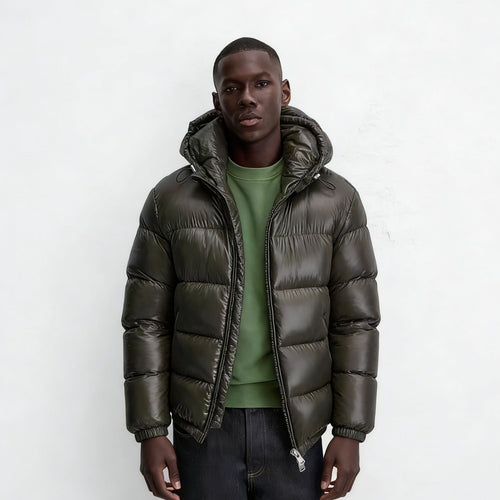 Herren nan steppte Kapuzenjacke mit glänzender Oberfläche, warmer Synthetikfüllung und Zweiwege-Reißverschluss Echo Archiv