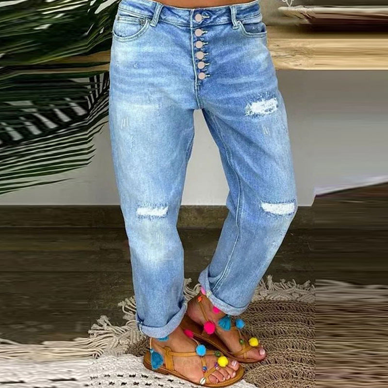 Damen Boyfriend JEchoarchivns mit Knopfleiste und distressed Effekten Echoarchiv