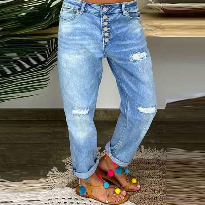Damen Boyfriend JEchoarchivns mit Knopfleiste und distressed Effekten Echoarchiv