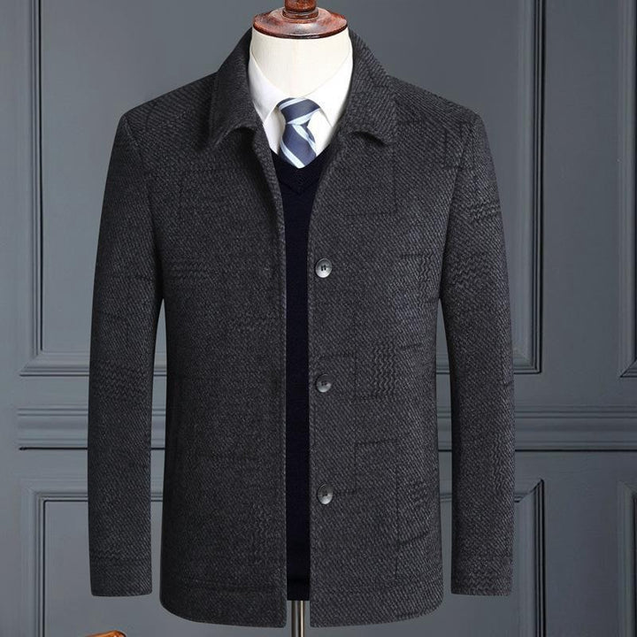 Herren eleganter Wollmix-Mantel mit strukturierter Weboptik und Knopfleiste Echoarchiv