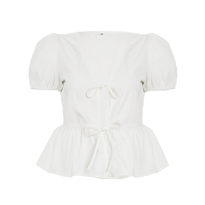 Damen Wickeloberteil mit Puffärmeln und femininem Peplum-Saum Echo Archiv