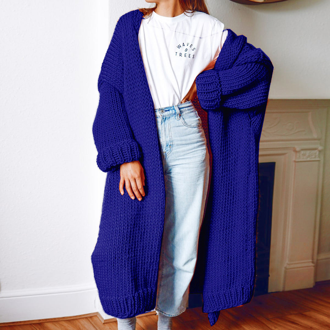 Damen Oversize Maxi Grobstrick-Cardigan mit offener Front und voluminösen Ärmeln Echo Archiv