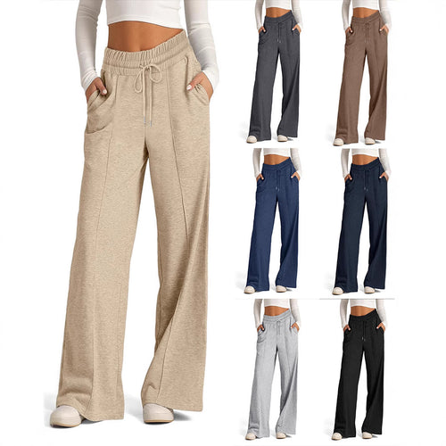 Damen High-Rise Weite Beinhose mit Kordelzug, seitlichen Taschen und vorderer Naht – Avélisse