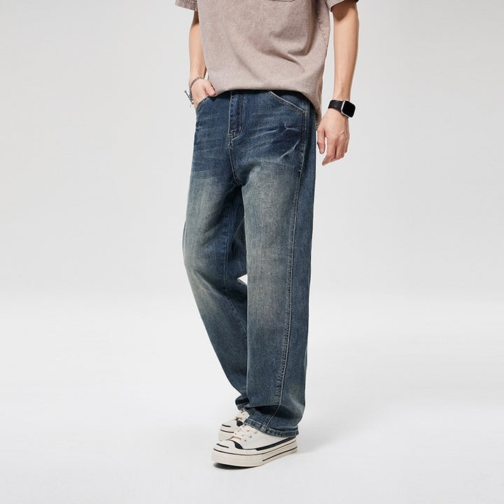 Herren Baggy-Denimhose mit hoher Bundhöhe, softem Stretch & Vintage-Finish Echoarchiv