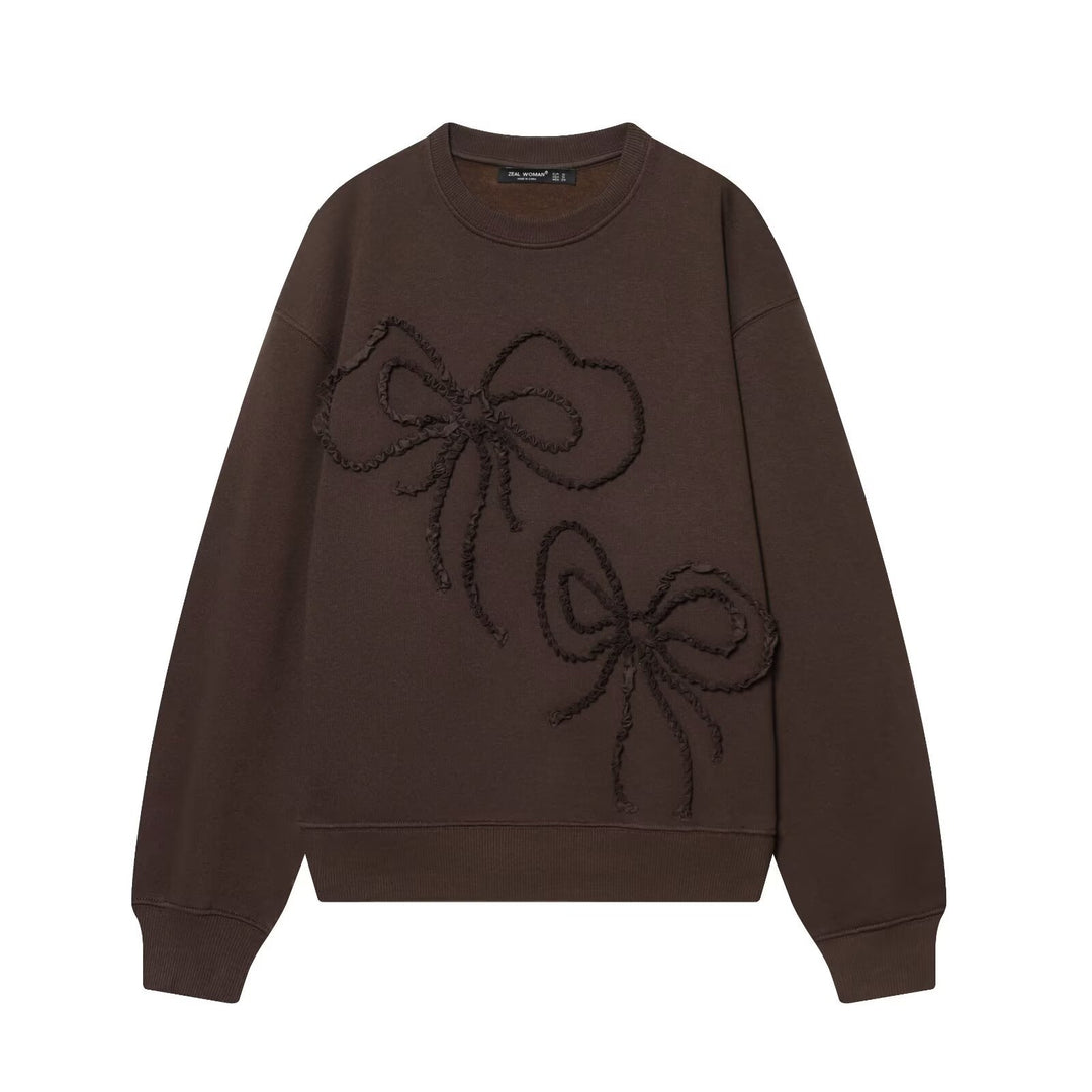 Damen weiter Sweatshirt mit dreidimensionaler Schleifen-Applikation und Rippbündchen Echo Archiv