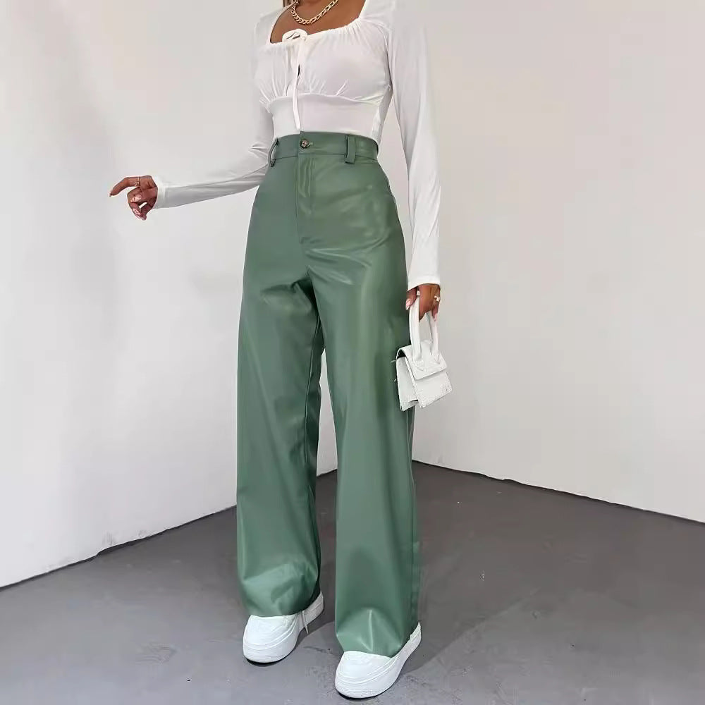 Damen Weite High-Waist-Hose aus Satinoptik mit weitem Bein Echoarchiv