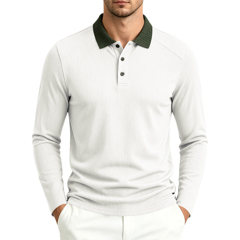Herren Langarm-Poloshirt mit gerippter Kontrastkragen und feiner Waffelstruktur Echoarchiv