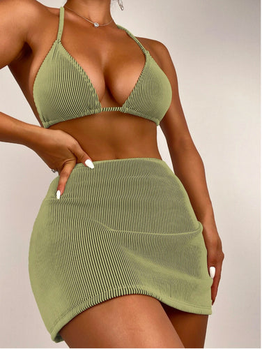 Damen Bikini-Set mit eleganter Rippstruktur und passendem Rock Echo Archiv
