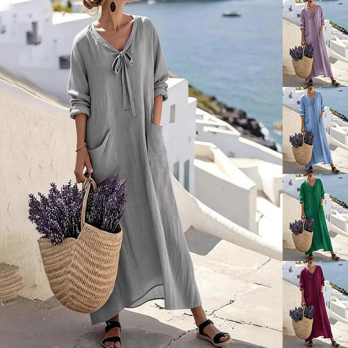 Damen Maxikleid mit seitlichen Taschen und Schleifendetails Echo Archiv