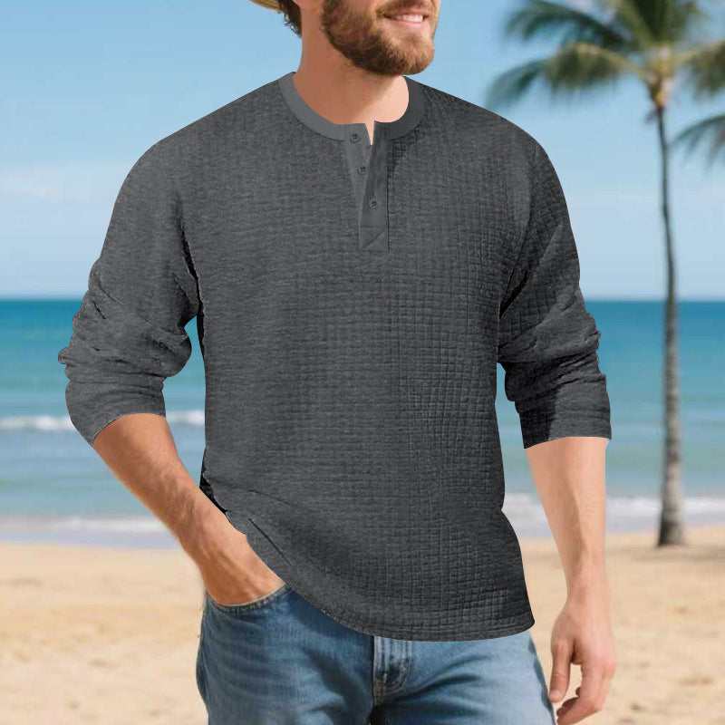 Herren Elegantes Langarmshirt mit Knopfleiste und strukturiertem Stoff Echoarchiv