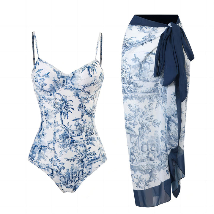 Damen Einteiliger Badeanzug mit elegantem Wickelrock Echo Archiv