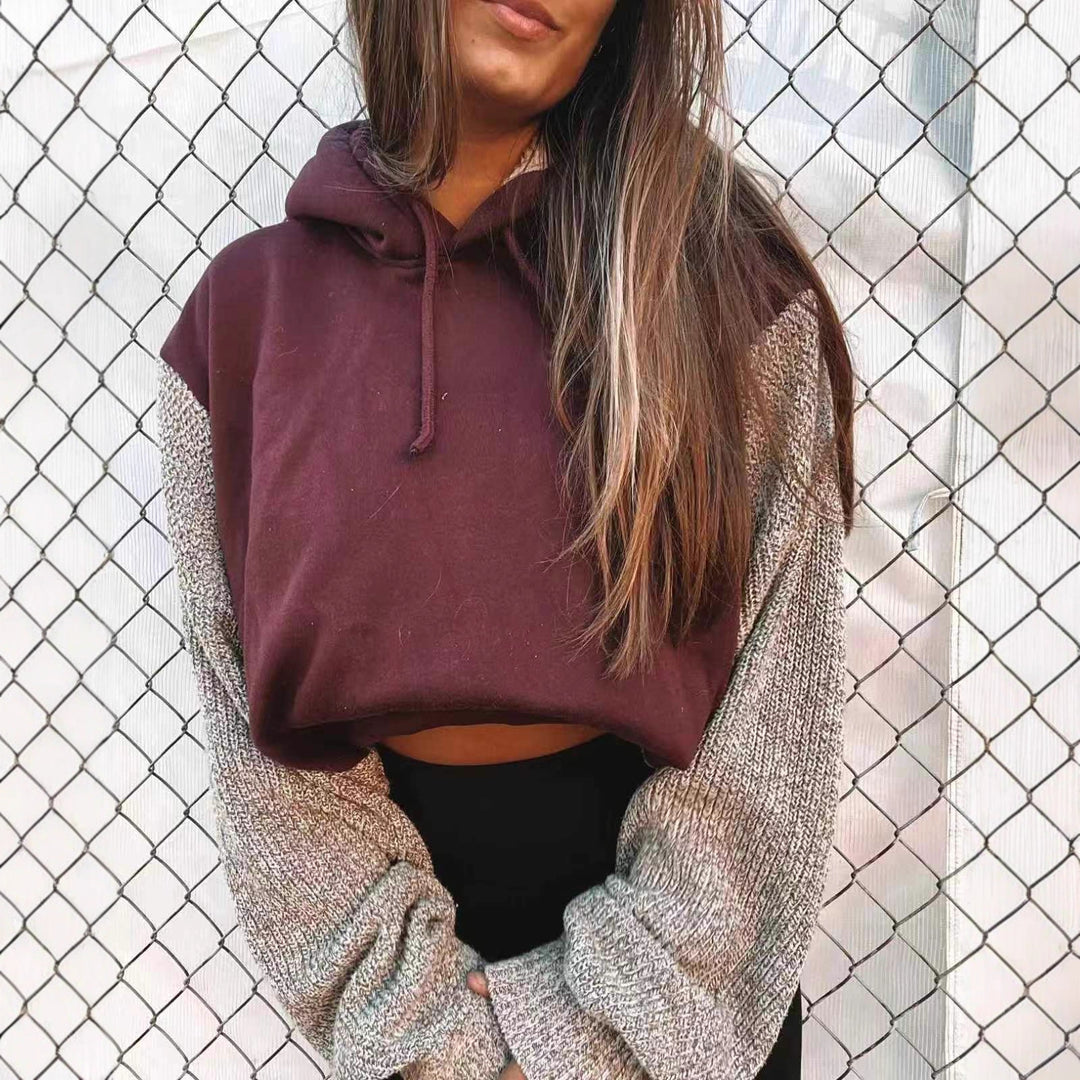 Damen nan Kapuzen-Cropped-Pullover mit weitgeschnittenen Strickärmeln und Kordelzug Echo Archiv
