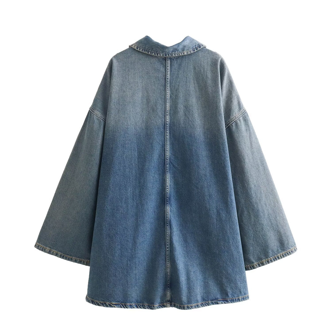 Damen nan oversized Denim-Tunika mit halbem Reißverschluss, weitem Schnitt und Brusttasche Echo Archiv
