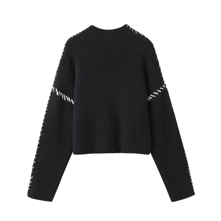 Damen Oversized Cropped Strickpullover mit Kontraststich und Raglanärmeln Echo Archiv