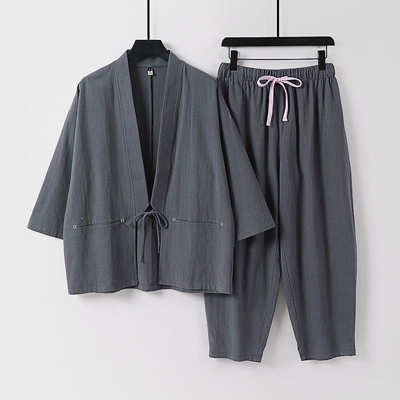 Unisex Kimono-Lounge-Set mit Kurzjacke und elastischer Kordelhose Echoarchiv