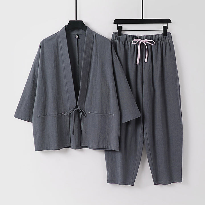 Unisex Kimono-Lounge-Set mit Kurzjacke und elastischer Kordelhose Echoarchiv
