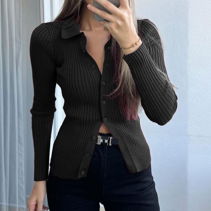 Damen taillierter Rippstrick-Cardigan mit verdeckter Knopfleiste und wellenförmigem Saum – Veloura