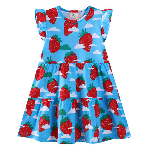 Mädchen Baumwollkleid mit fröhlichem Erdbeermuster Echo Archiv