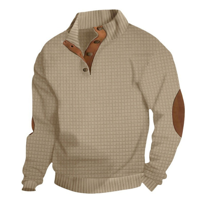 Herren Strukturierter Pullover mit Halbknopf-Leiste und Ellbogenpatches Echoarchiv