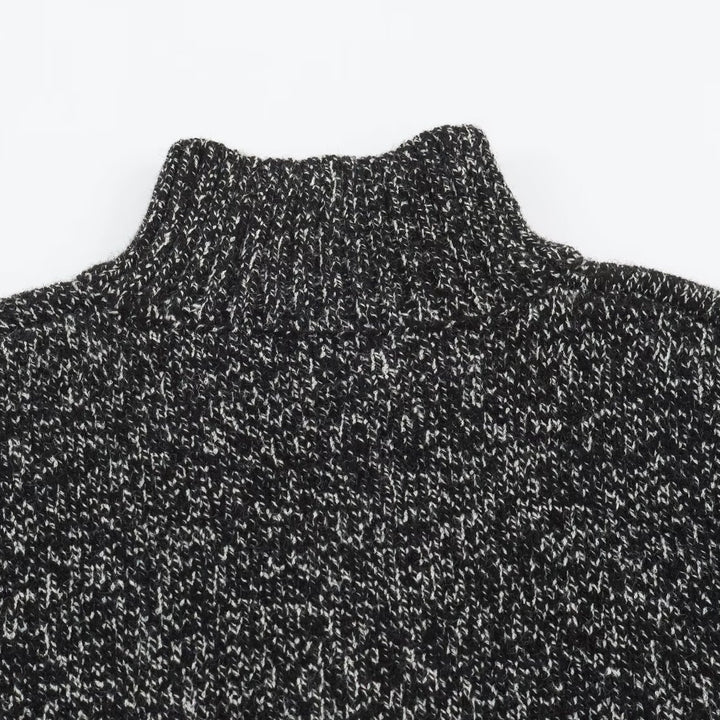 Damen Grobgestrickter Reißverschluss-Pullover mit Stehkragen und geripptem Saum Echoarchiv