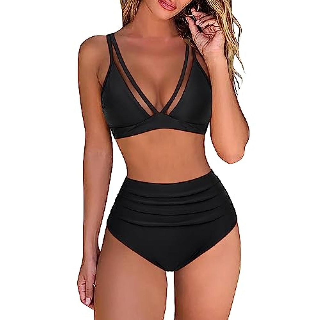 Damen High-Waisted Tiered Animal Print Bikini Set Echoarchiv