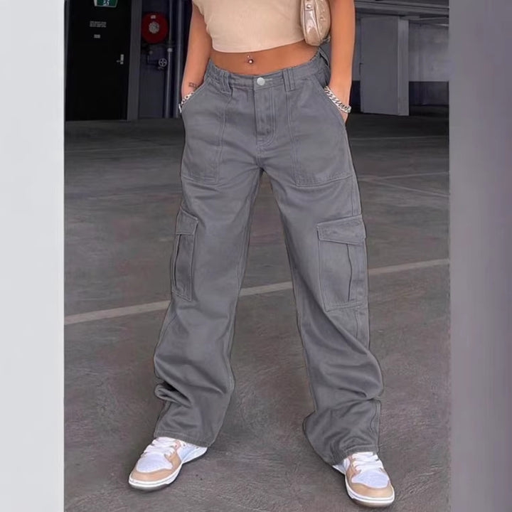Damen Cargo-Hose mit weitem Bein, hoher Taille und Utility-Taschen Echo Archiv