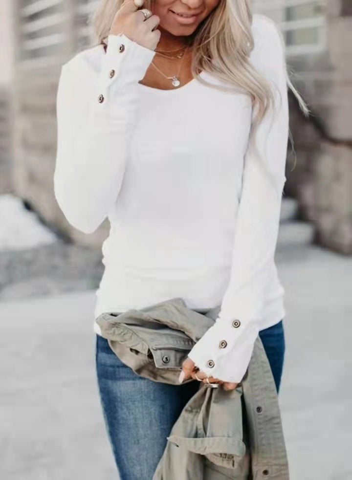 Damen Enganliegendes Langarmshirt mit Zierknöpfen an den Ärmelabschlüssen – Avérine