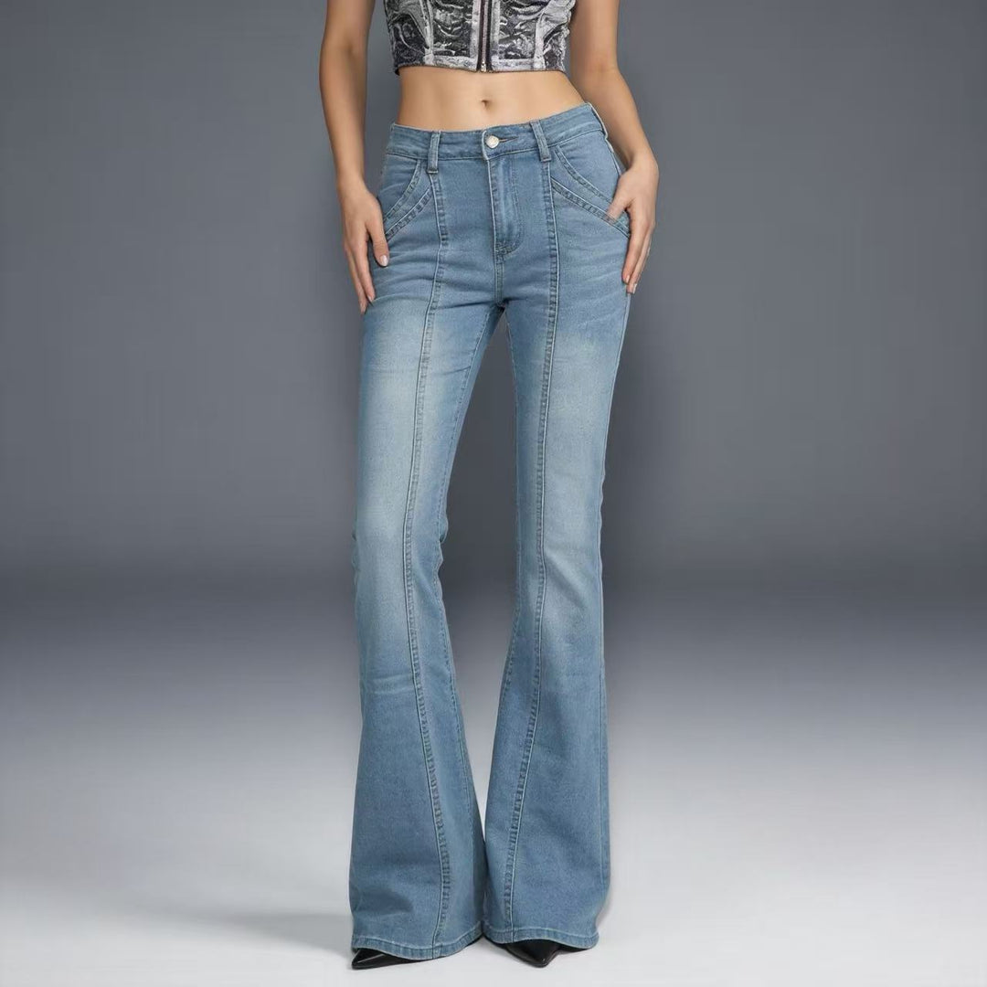 Damen nan hochgeschnittene taillierte Flared-Jeans mit mittiger Nahtführung und figurformender Hüftpartie Echo Archiv