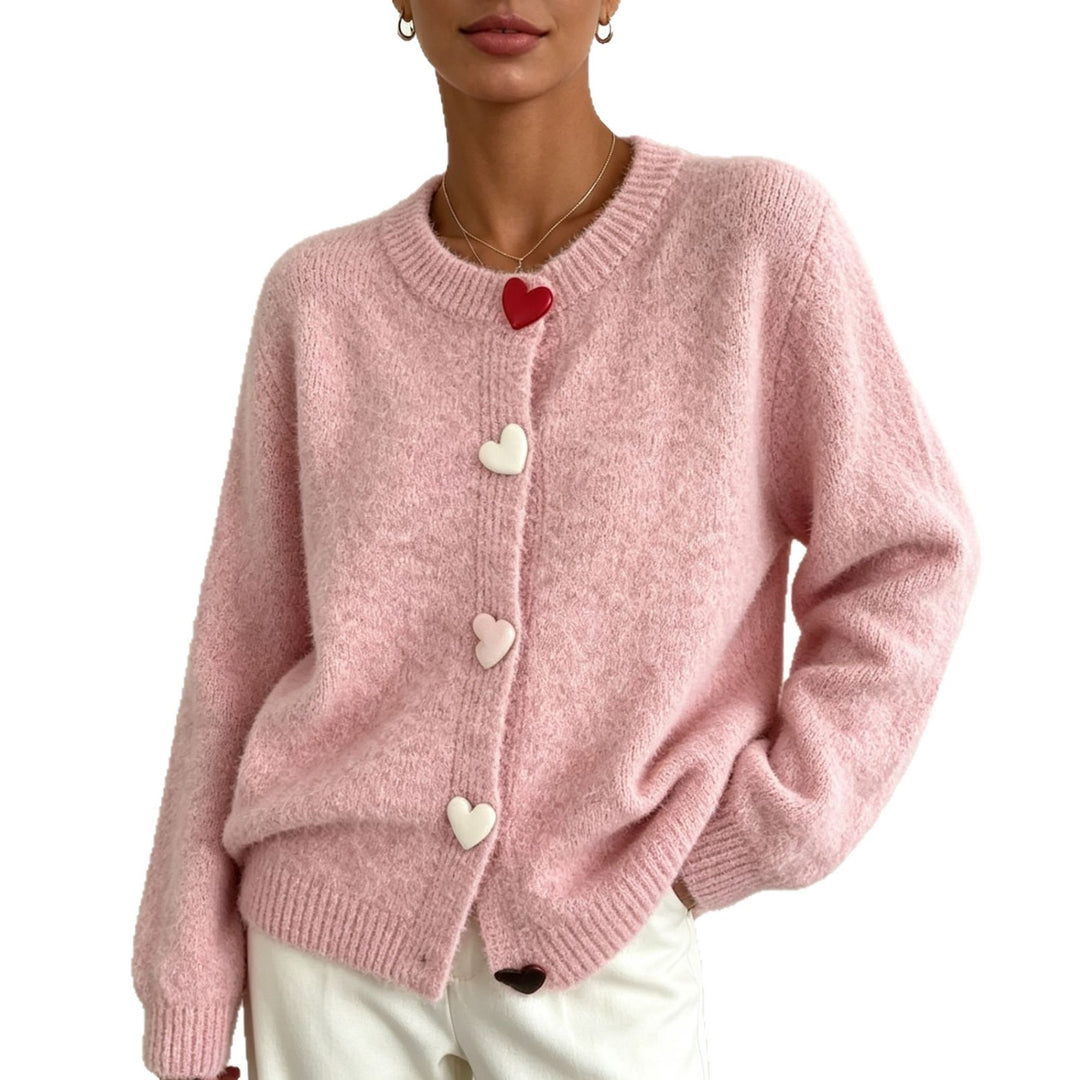 Damen Flauschiger Kurzcardigan mit Herz‑Knopfleiste und Raglanärmeln – Veloura
