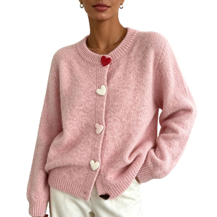 Damen Flauschiger Kurzcardigan mit Herz‑Knopfleiste und Raglanärmeln – Veloura