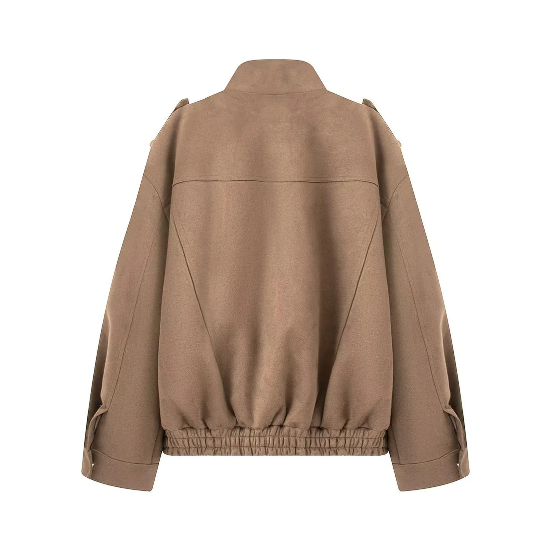 Damen kastiger Wollmix-Bomber mit Schulterklappen, Pattentaschen und elastischem Saum – Avenza