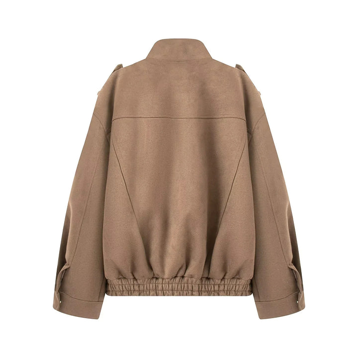 Damen kastiger Wollmix-Bomber mit Schulterklappen, Pattentaschen und elastischem Saum – Avenza