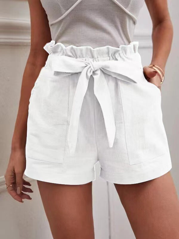 Damen Leichte Shorts mit dekorativem Bindegürtel und elastischem Bund Echoarchiv