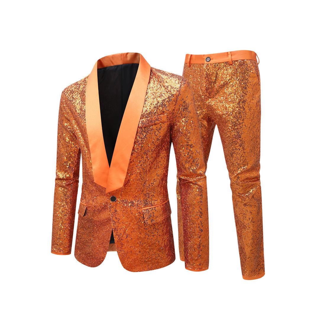 Herren Glamouröses Paillettenanzugset mit stylischem Satin-Revers Echoarchiv