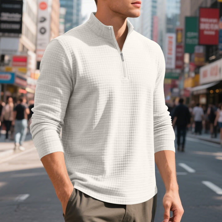 Herren Stepp-Quarter-Zip-Pullover mit Karomuster und Stehkragen Echoarchiv